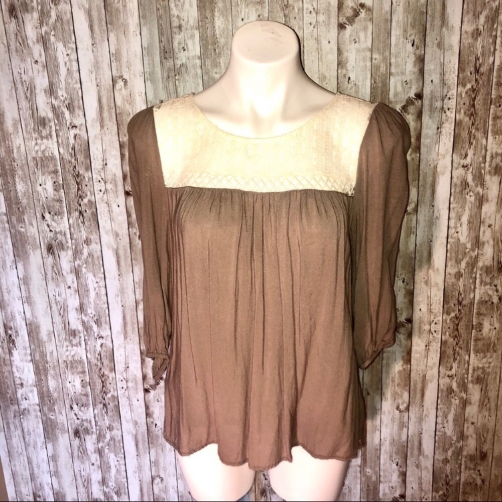 Entro brown/cream laced crochet boho long sleeve